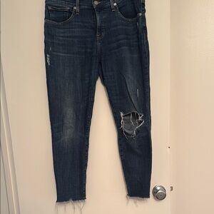 Lucky Brand Blue Ankle Cropped Jeans with Distressed Details